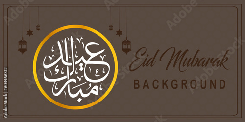 Eid Mubarak design with ornament. Golden luxury ornamental background with Islamic Patten and decorative ornament. Eid Mubarak logo design vector .