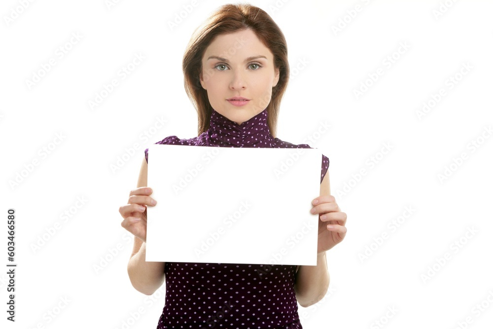 Fototapeta premium Businesswoman with white copy space in her hands