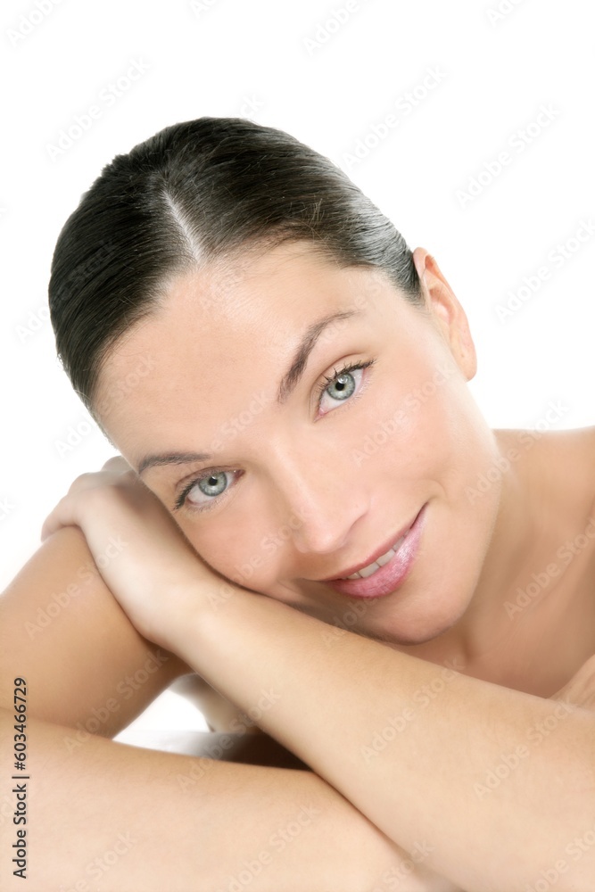 Beautiful blue eyes perfect woman clean portrait over white Beautiful blue eyes perfect woman clean portrait over white