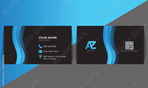 Business card design, blue and black color, both sided, template design, layout, corporate
