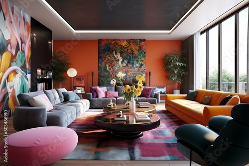 Vibrant Modern Living Room. Generative AI © Usmanify