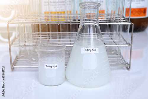 Cutting fluid in container, Laboratory Quality Testing Concepts photo