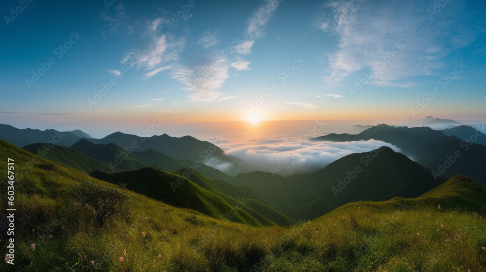 Breathtaking Landscape: Sunrise in the Mountains Generative Ai