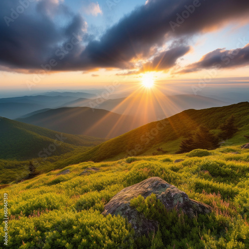 Breathtaking Landscape: Sunrise in the Mountains Generative Ai
