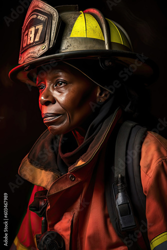A picture/illustration of a female firefighter on duty