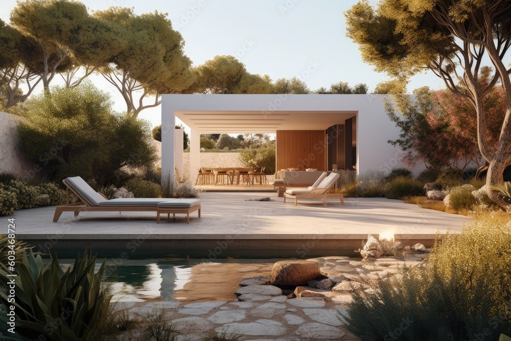Illustration of a modern house - Mediterranean - Created with Generative ai