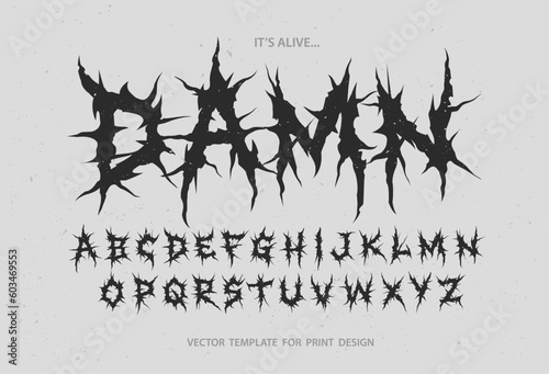 Y2k Dark Rock Lettering tattoo vector type font. Alive Concept of Grunge style type font with Gothic Pank Rock and Dead Rock. Scary tattoo font 00s concept. Rock n Roll style lettering
