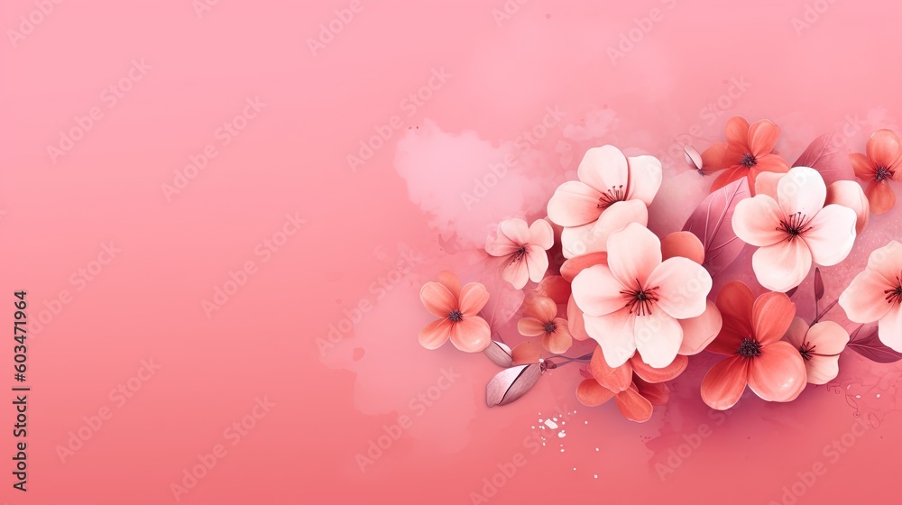  a bunch of flowers on a pink background with watercolor stains and a spray of paint on the bottom of the image and the bottom half of the image.  generative ai