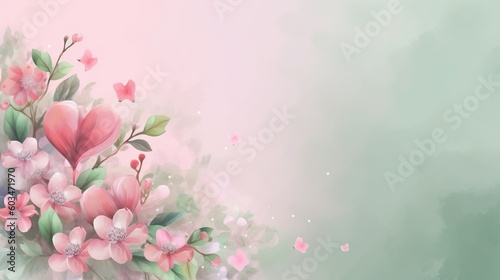  a painting of pink flowers on a green background with a pink sky in the background and a pink and white butterfly in the foreground. generative ai