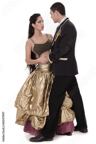Ball room dancing couple over white background