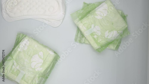 Women intimate hygiene products - sanitary pads on white background. Represent Hygiene concept