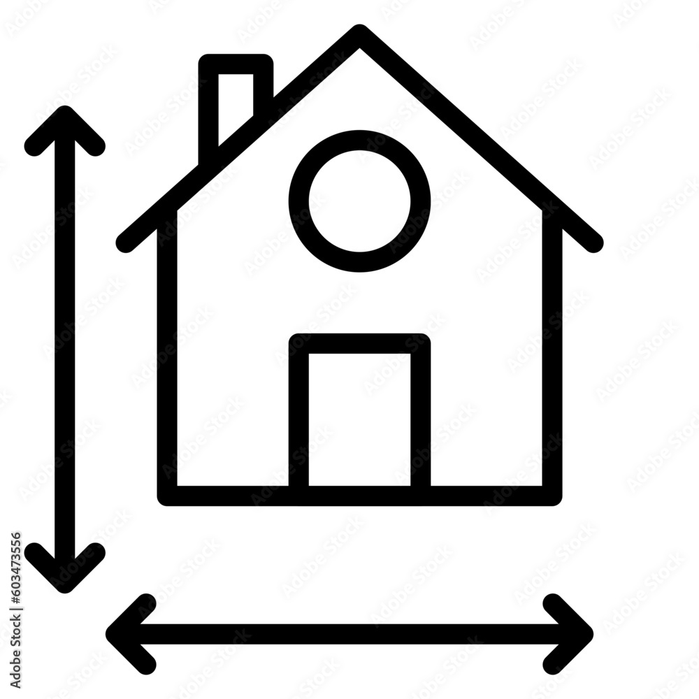House Measurement Vector Line Icon House Measurement Vector Line Icon