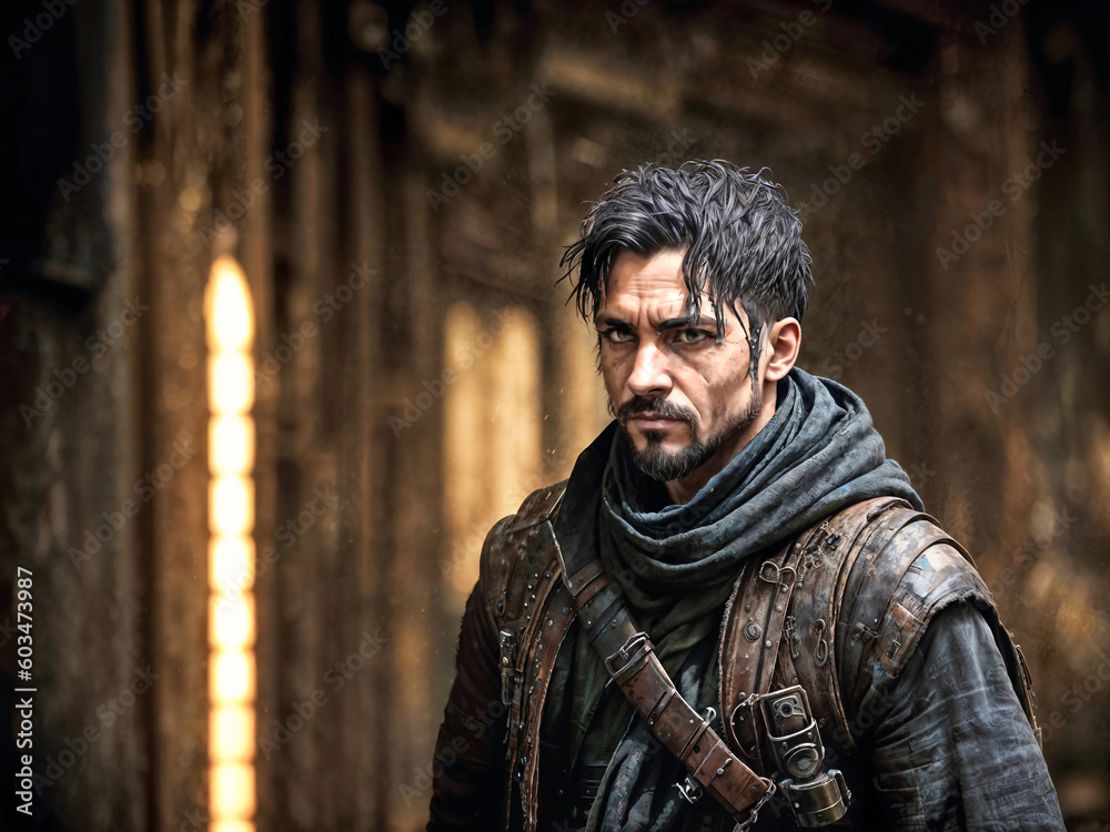 portrait of Post-Apocalyptic Wasteland Warriors in armor suit, generative AI