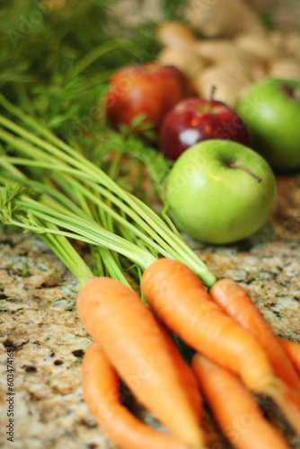 fresh carrots apples & giner photo