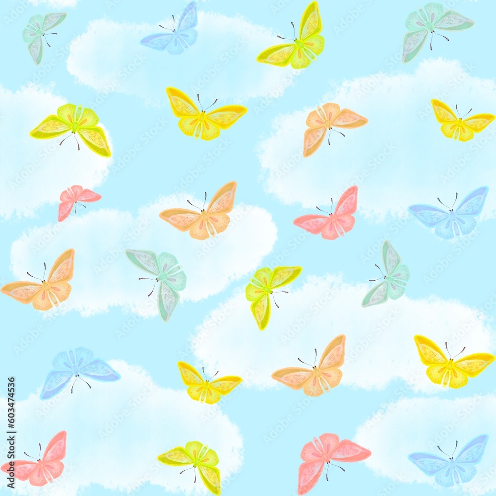 Seamless summer pattern with butterflies and flowers Seamless summer pattern with butterflies and flowers