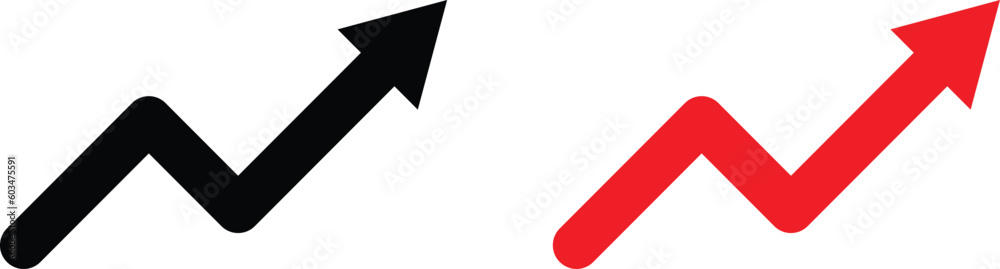 trending up arrow icon set in black and red . Uptrend arrow icon set. Trend icons vector trending up arrow icon set in black and red . Uptrend arrow icon set. Trend icons vector