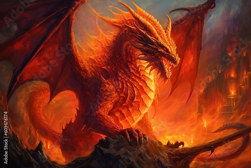 Fiery Red Dragon Artwork. Generative AI