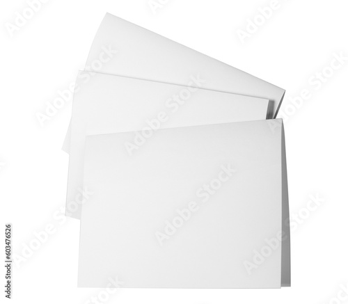 Blank half-folded booklet, postcard, flyer or brochure mockup template, cut out