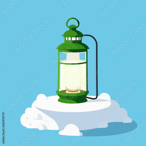 Flat design illustration of a vintage green lantern