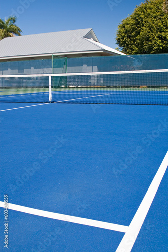 Resort tennis club and tennis courts with balls