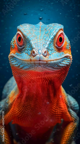Portrait of beautiful lizard face, colorful illustration, Generative AI © PaputekWallArt