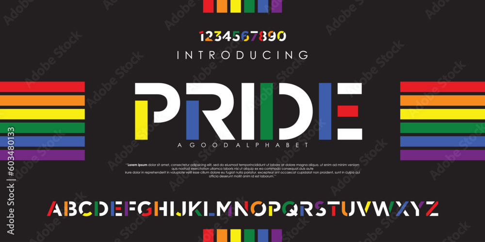 Modern LGBTQ Pride Abstract alphabet font. Minimal technology typography, Creative urban sports fashion futuristic font and numbers. vector illustration - obrazy, fototapety, plakaty 