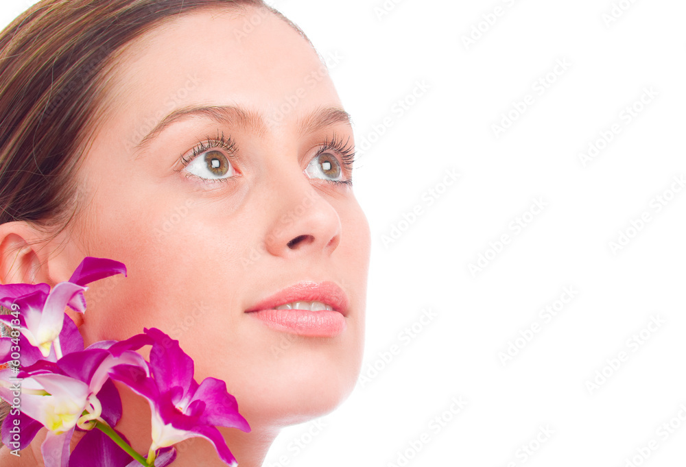 High key portrait of beautiful young woman on white back High key portrait of beautiful young woman on white back