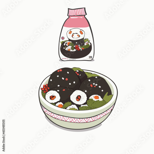 Illustration of a bowl of onigiri