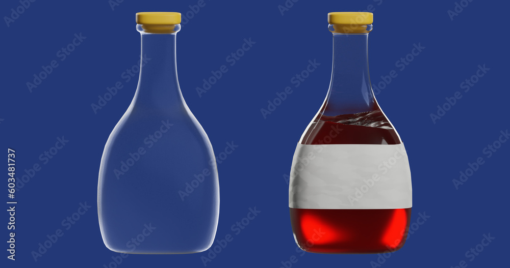A pair of cgi realistic glass bottles in a plain background A pair of cgi realistic glass bottles in a plain background