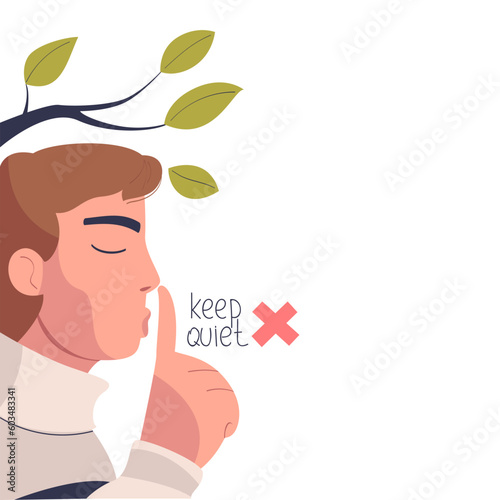 Prohibition of Independent Media with Man Hissing as Sign of Keep Quiet Vector Illustration
