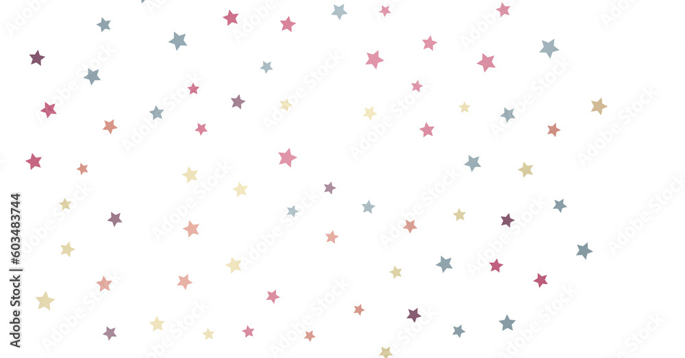 XMAS Banner with colored decoration. Festive border with falling glitter dust and stars.