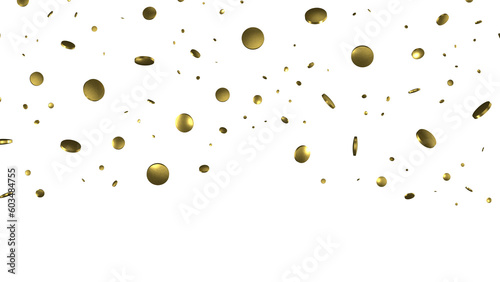 Golden confetti falling down isolated on transparent background.