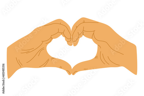 Two hands forming a heart shape. Vector hand drawn illustration. 