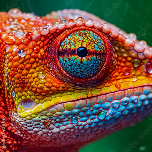 Beautiful eye portrait of a majestic lizard, Generative AI