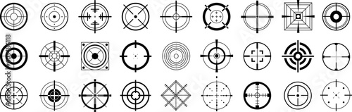 Crosshairs set, black target for sniper shot. Isolated crosshair, gun aims signs. Computer game or army elements, abstract precise focus decent vector icons photo
