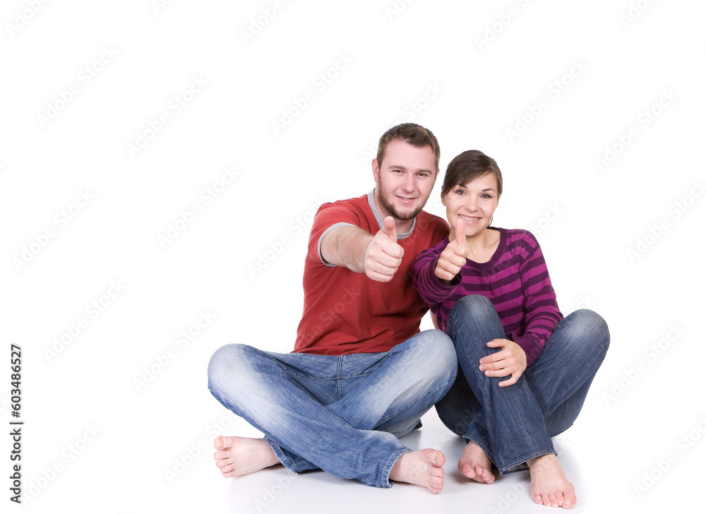 happy young couple together on white background happy young couple together on white background