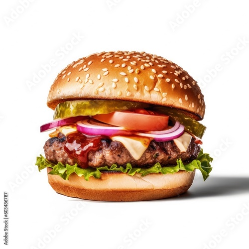 Beef burger isolated. Illustration AI Generative