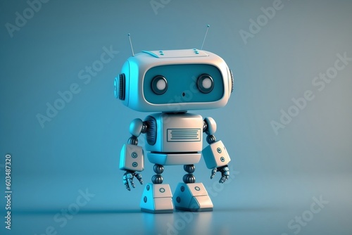 Cute Cartoon Robot Against a Vibrant Blue Background. AI © Usmanify