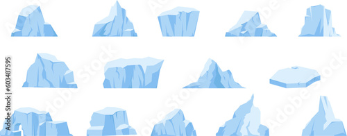 Leinwand Poster Antarctic iceberg set, arctic snow icebergs