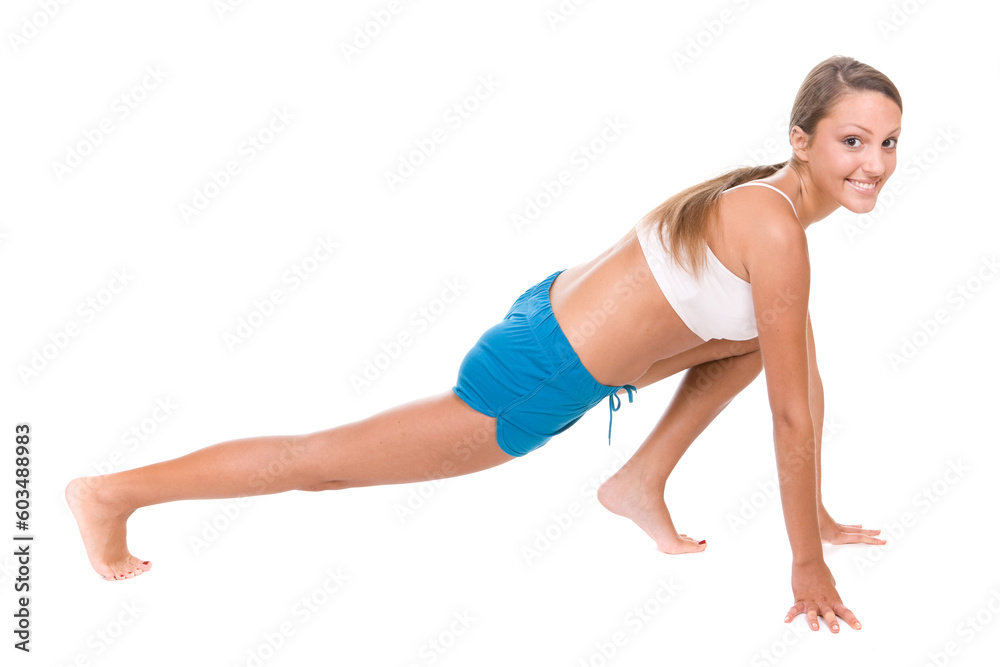young attractive woman in good shape. over white background young attractive woman in good shape. over white background