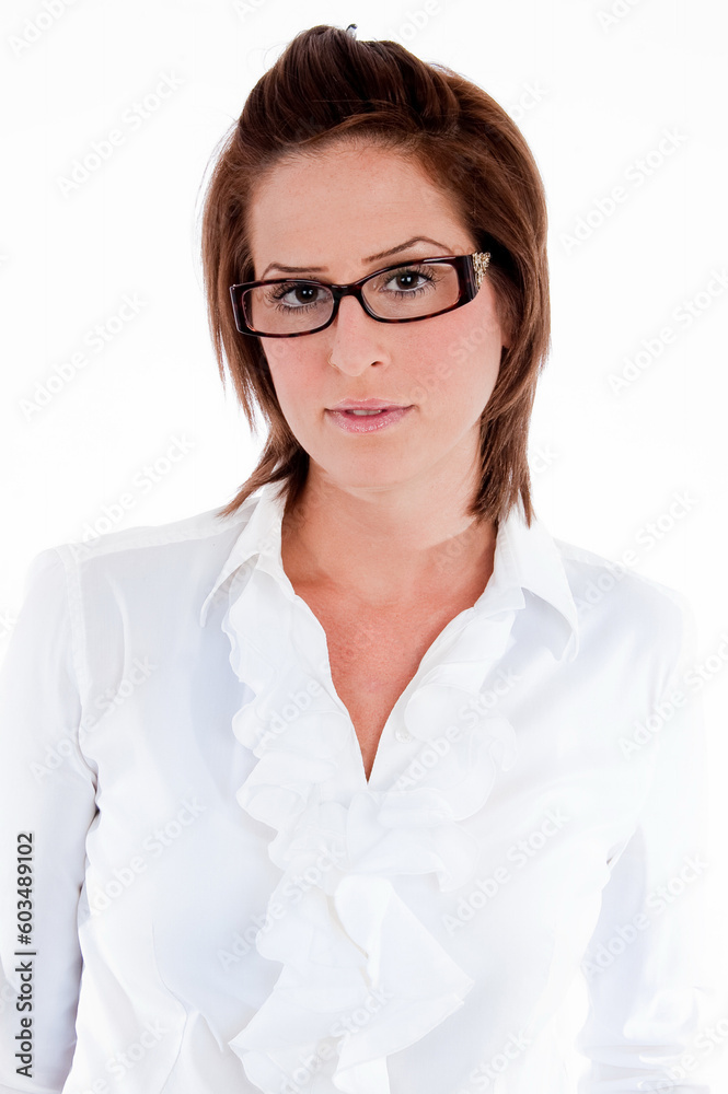 portrait of young business woman on isolated background