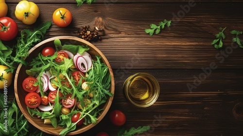 Top view of spring salad. Illustration AI Generative