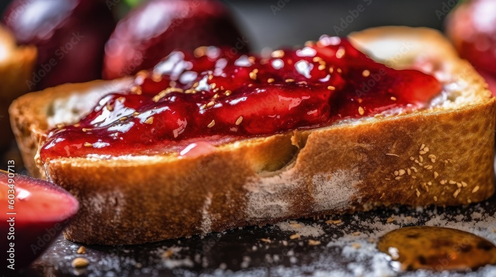 Toast with fresh plum jam Illustration AI Generative. Toast with fresh plum jam Illustration AI Generative.