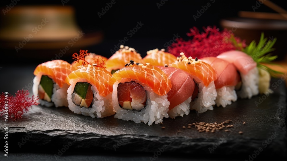 Japanese sushi Illustration AI Generative.