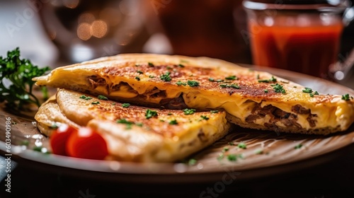 Breakfast of omelet, bread and coffee Illustration AI Generative