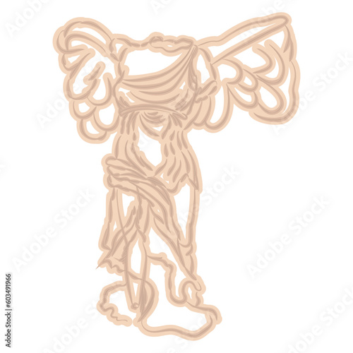 White female sculpture on a white background. Statue of Nike - Roman goddess. vector illustration isolated on white background.