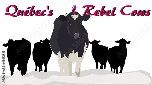  A vector drawing of Quebec's rebel cows. It refers to an special event of cows who escaped from a farm in Quebec (Canada). The event got an important coverage ending up in the Wall Street Journal 