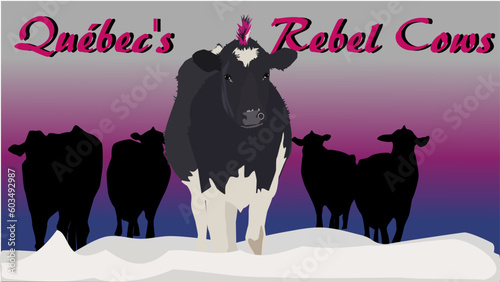  A vector drawing of Quebec's rebel cows. It refers to an special event of cows who escaped from a farm in Quebec (Canada). The event got an important coverage ending up in the Wall Street Journal 