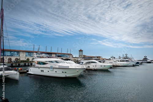 Russia, Sochi -April 13, 2023, seaport, Ships and yachts at the pier