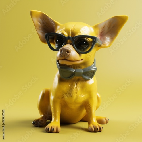 yellow dog glasses puppy background portrait animal pet cute chihuahua canine. Generative AI. © SHOTPRIME STUDIO